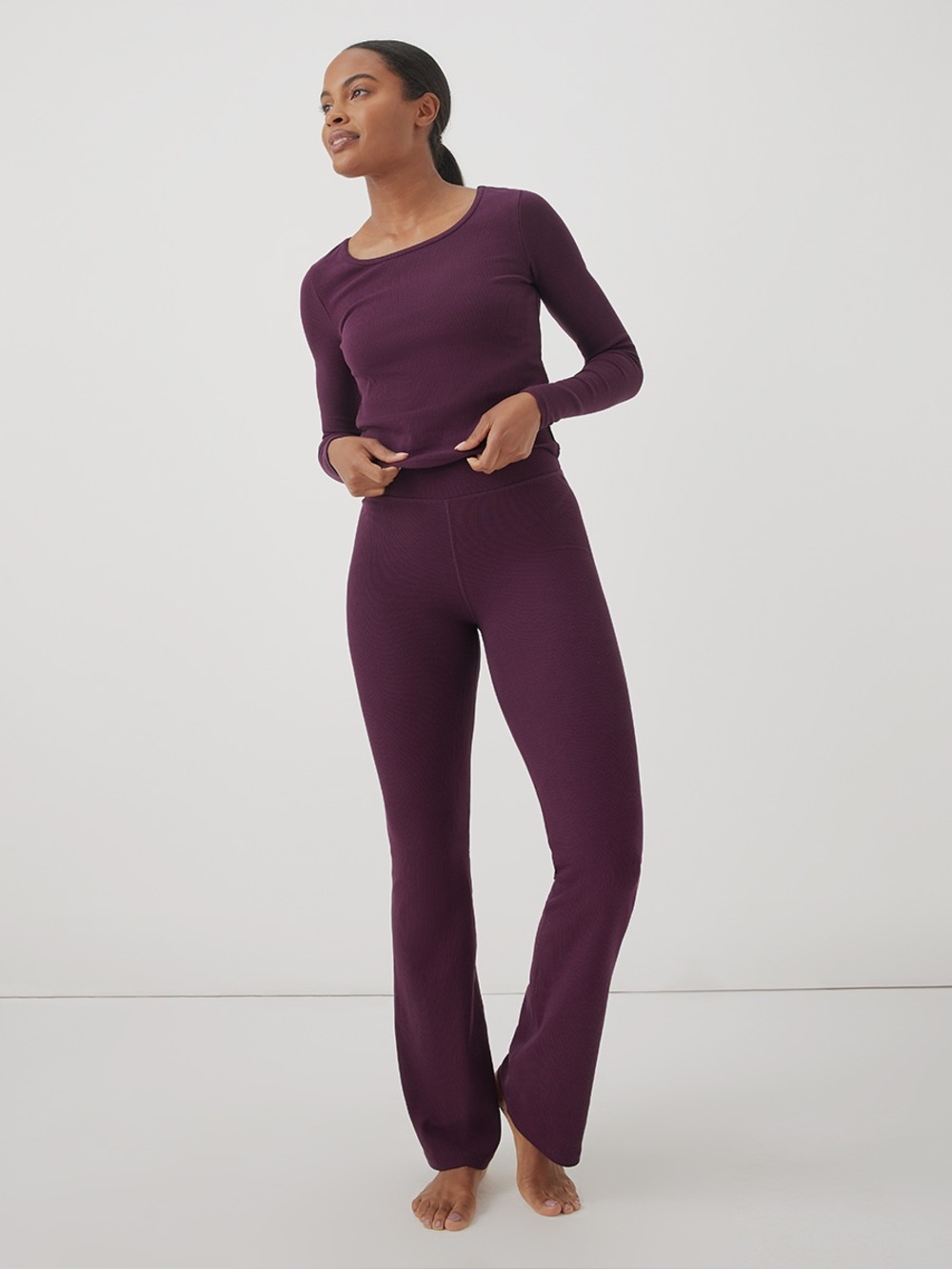 ‼️NWOT: Pact Organic Cotton Cropped Purple Ribbed Long Sleeve Top - S